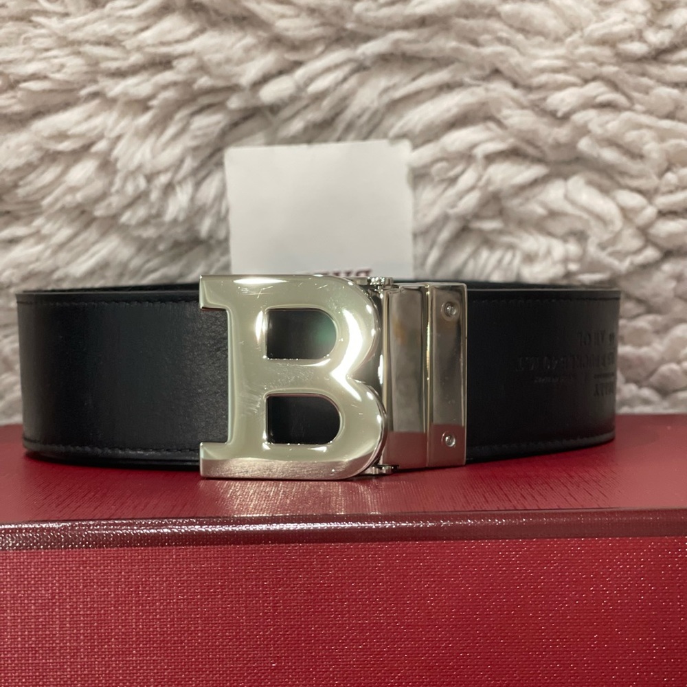 Bally Black and White Belt with Silver Buckle - Picture 4 of 6